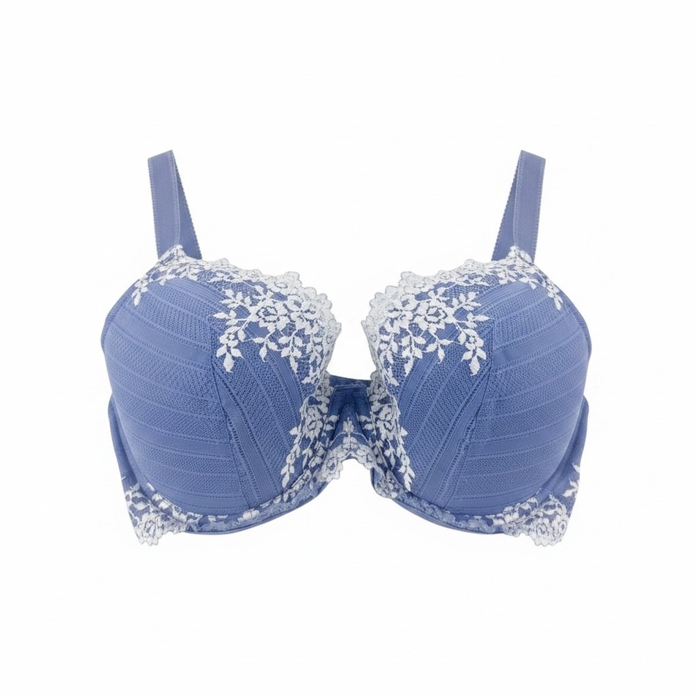 Wacoal Retro Chic Full Figure Underwire Bra 36DDD Blue White Lace 853291